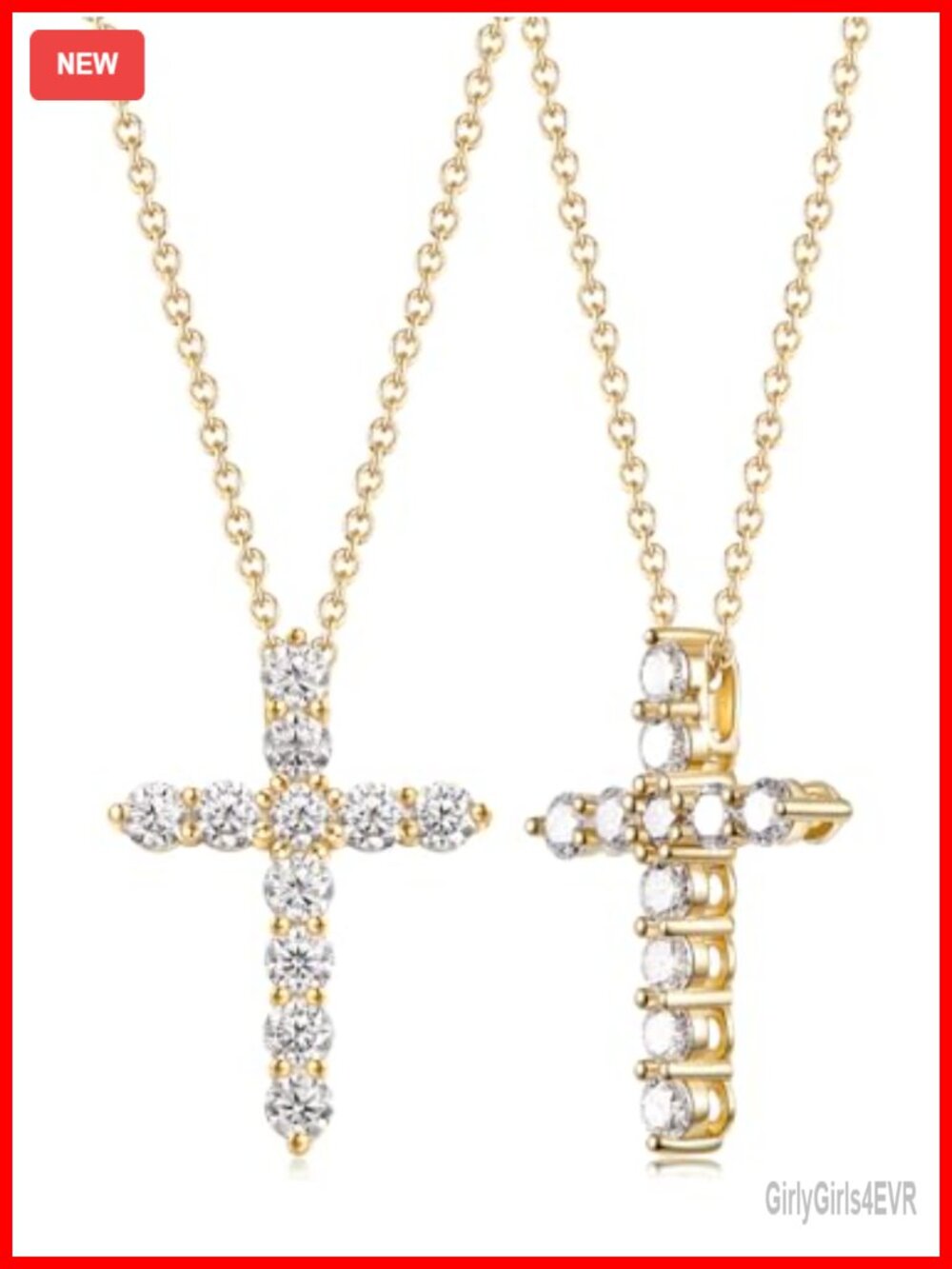 Moissanite Cross Necklace 925 Sterling Silver Yellow Gold Plated